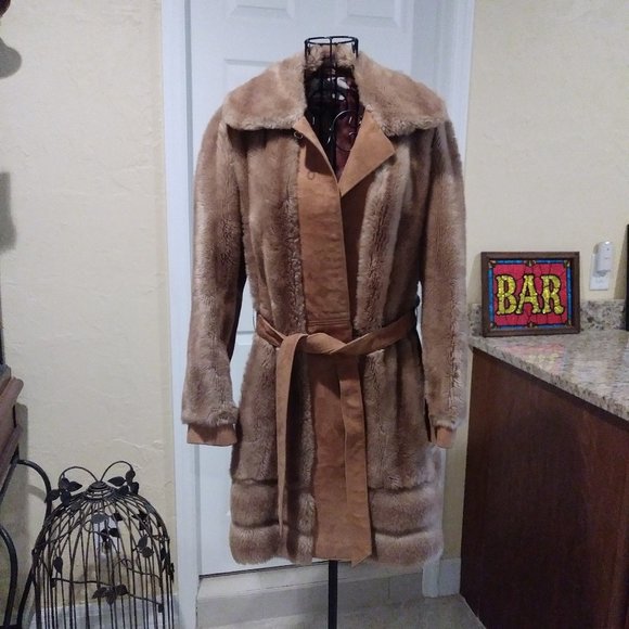 Vintage 60s Lilli Ann Suede/Faux Fur Belted Coat - Picture 1 of 16